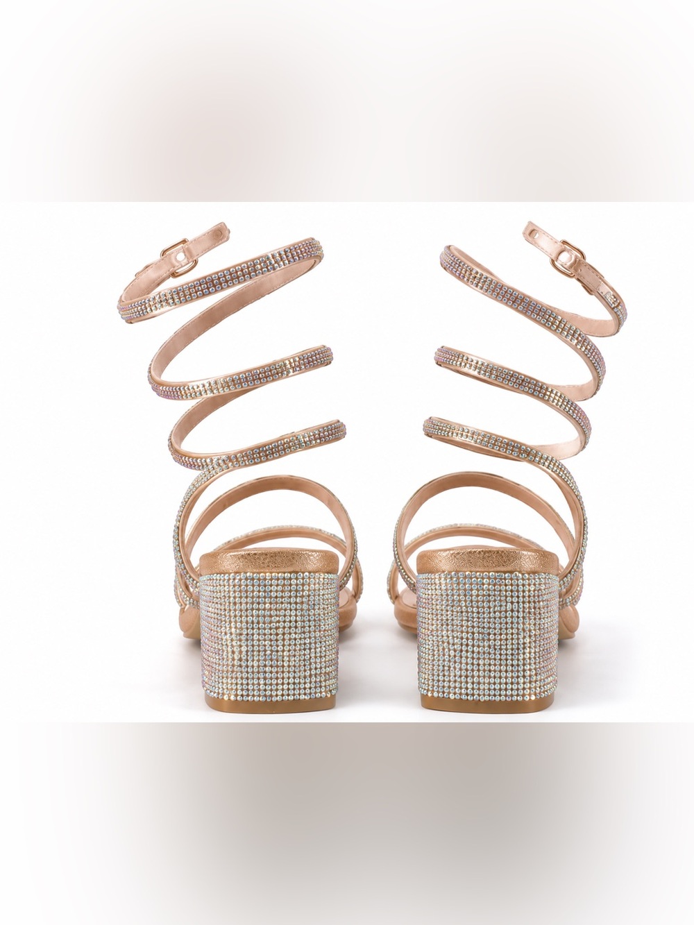 New Rose Gold Rhinestone Wrap Heels – Size 6. 1/2